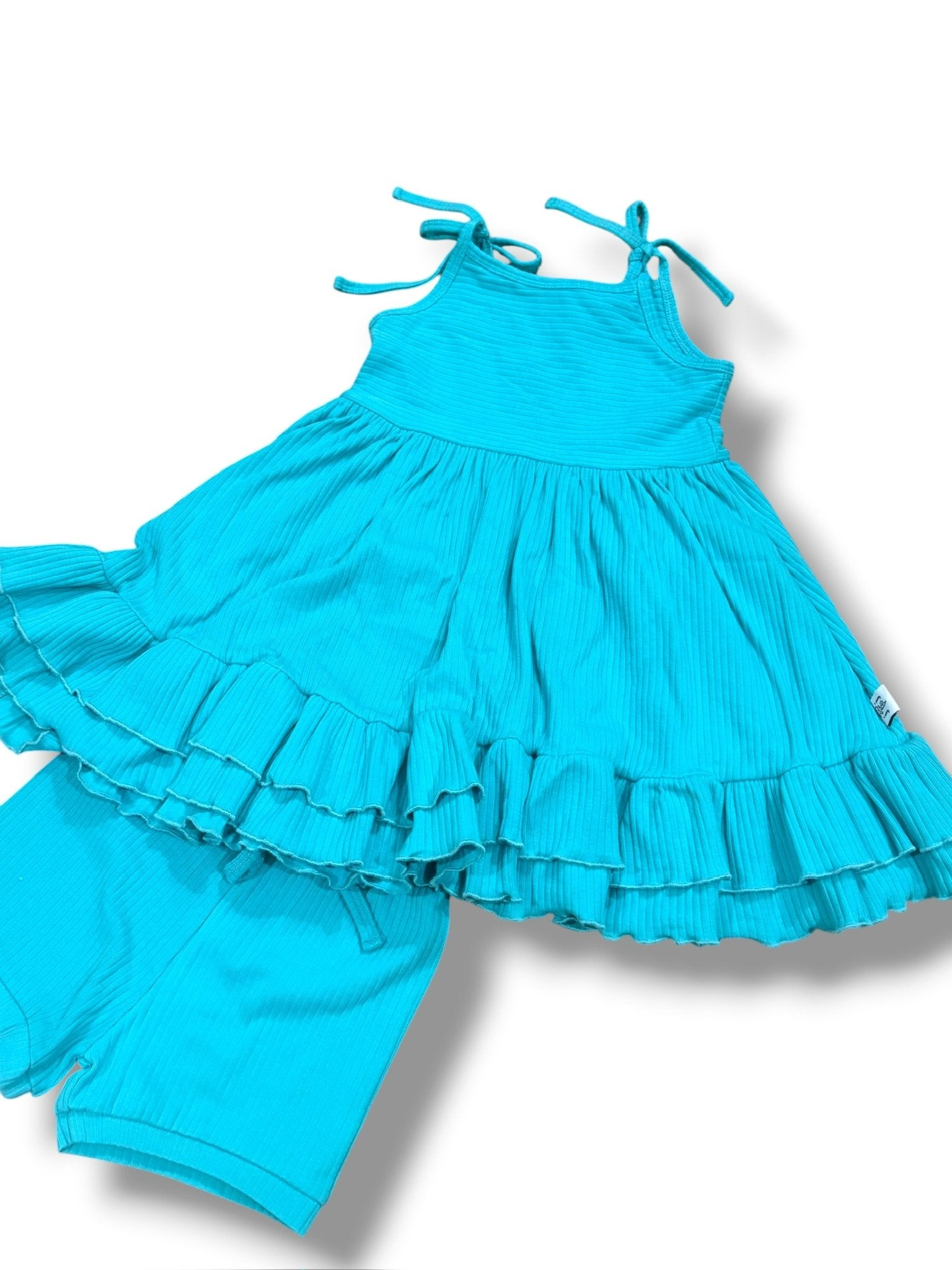 Size 4 turquoise ribbed and ruffle tank dress with matching shorts Default Title / 4 / Girl
