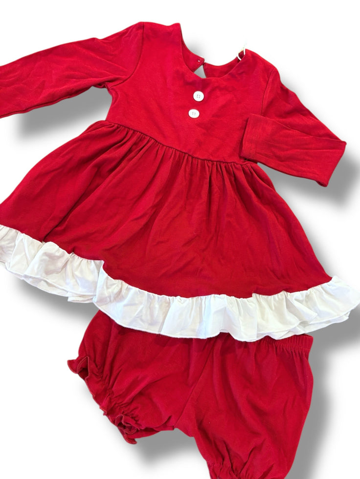 Size 2 Bella rose red long sleeve knit dres with white trim, bloomers NWT Default Title / 2 / Girl