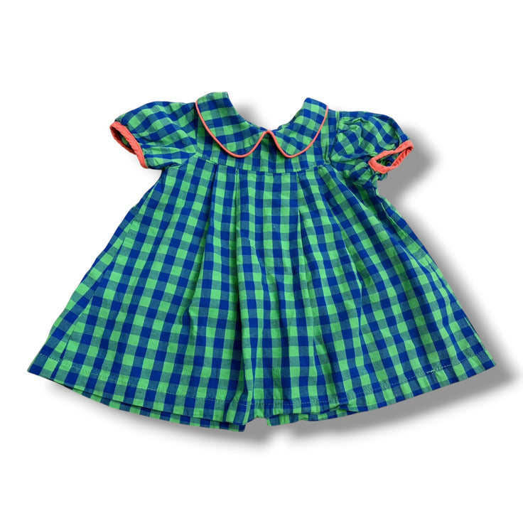 Size 12 month Oaks Apparel blue and green check dress with pink trim - small pull Default Title / 12 / Girl