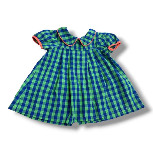 Size 12 month Oaks Apparel blue and green check dress with pink trim - small pull Default Title / 12 / Girl