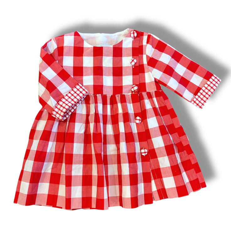 Size 2 Smocked polka dot red/white check dress/tunic with buttons Default Title / 2 / Girl