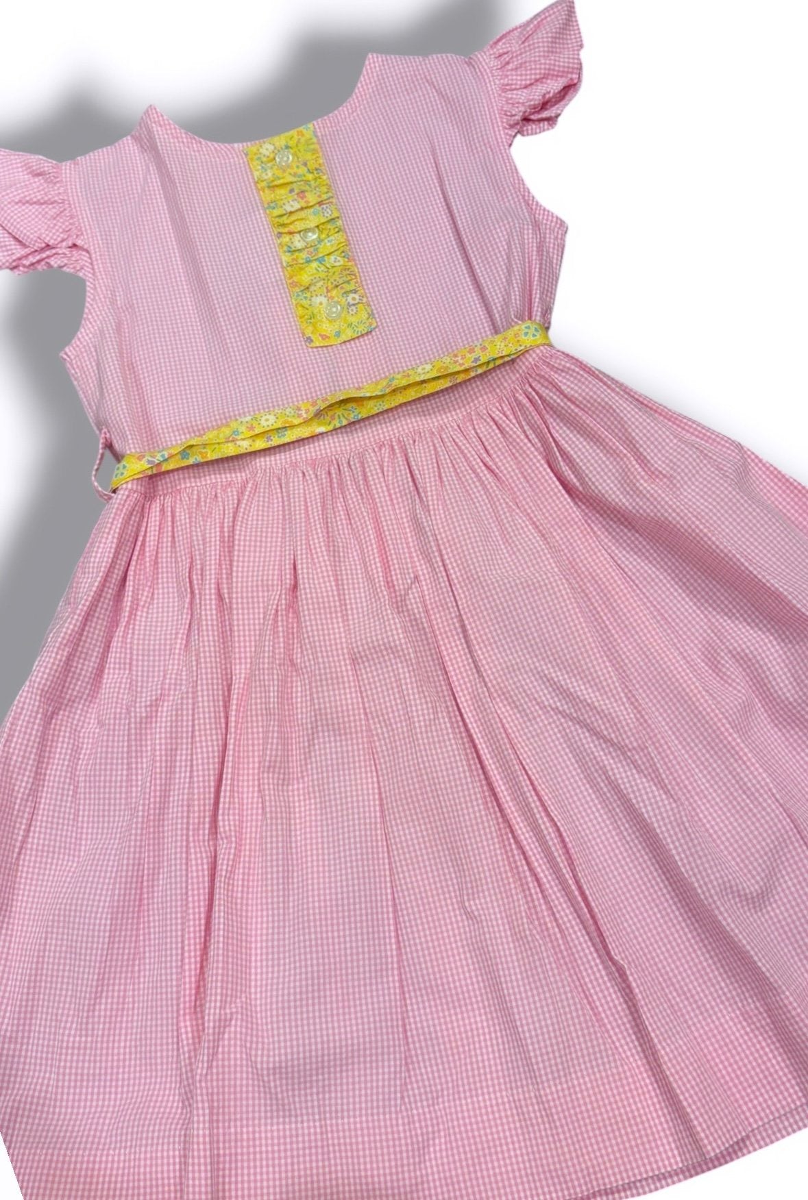 Size 5 Alice Kathleen pink gingham dress with yellow floral sash Default Title / 5 / Girl