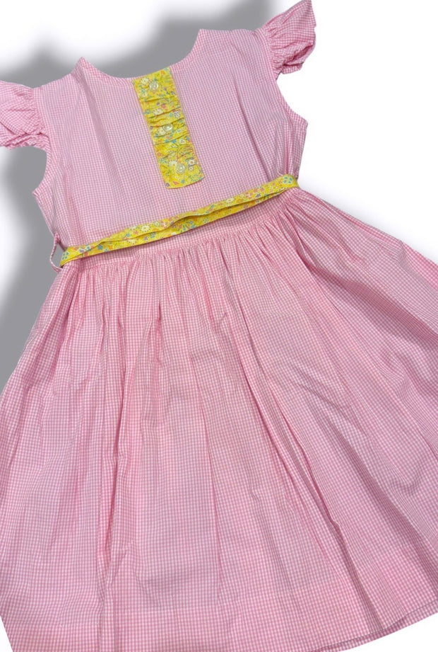 Size 5 Alice Kathleen pink gingham dress with yellow floral sash Default Title / 5 / Girl