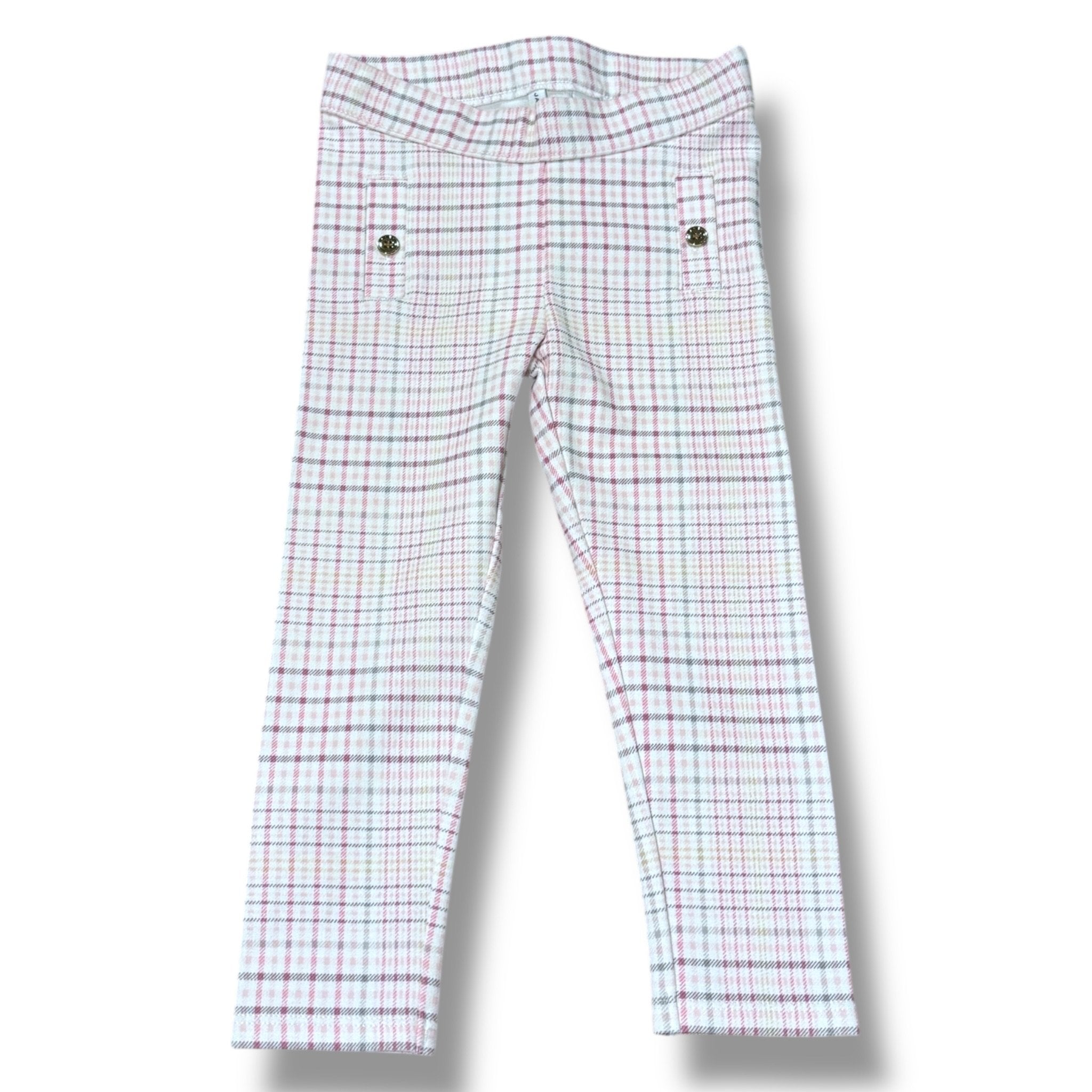 Size 2T Janie and Jack pink/white/gray plaid leggings w/ gold buttons on pockets NWT Default Title / 2 / Girl