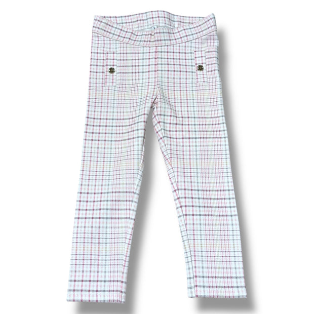 Size 2T Janie and Jack pink/white/gray plaid leggings w/ gold buttons on pockets NWT Default Title / 2 / Girl
