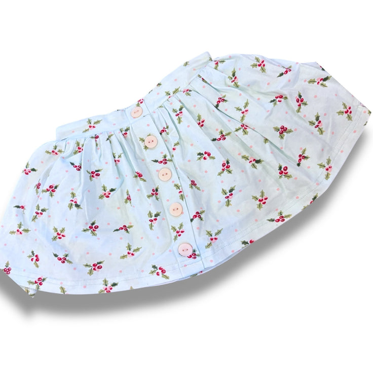 Size 3 Sweet honey light blue skirt with holly, buttons Default Title / 3 / Girl