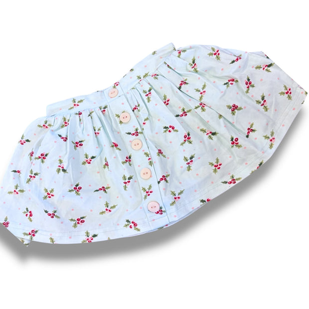 Size 3 Sweet honey light blue skirt with holly, buttons Default Title / 3 / Girl
