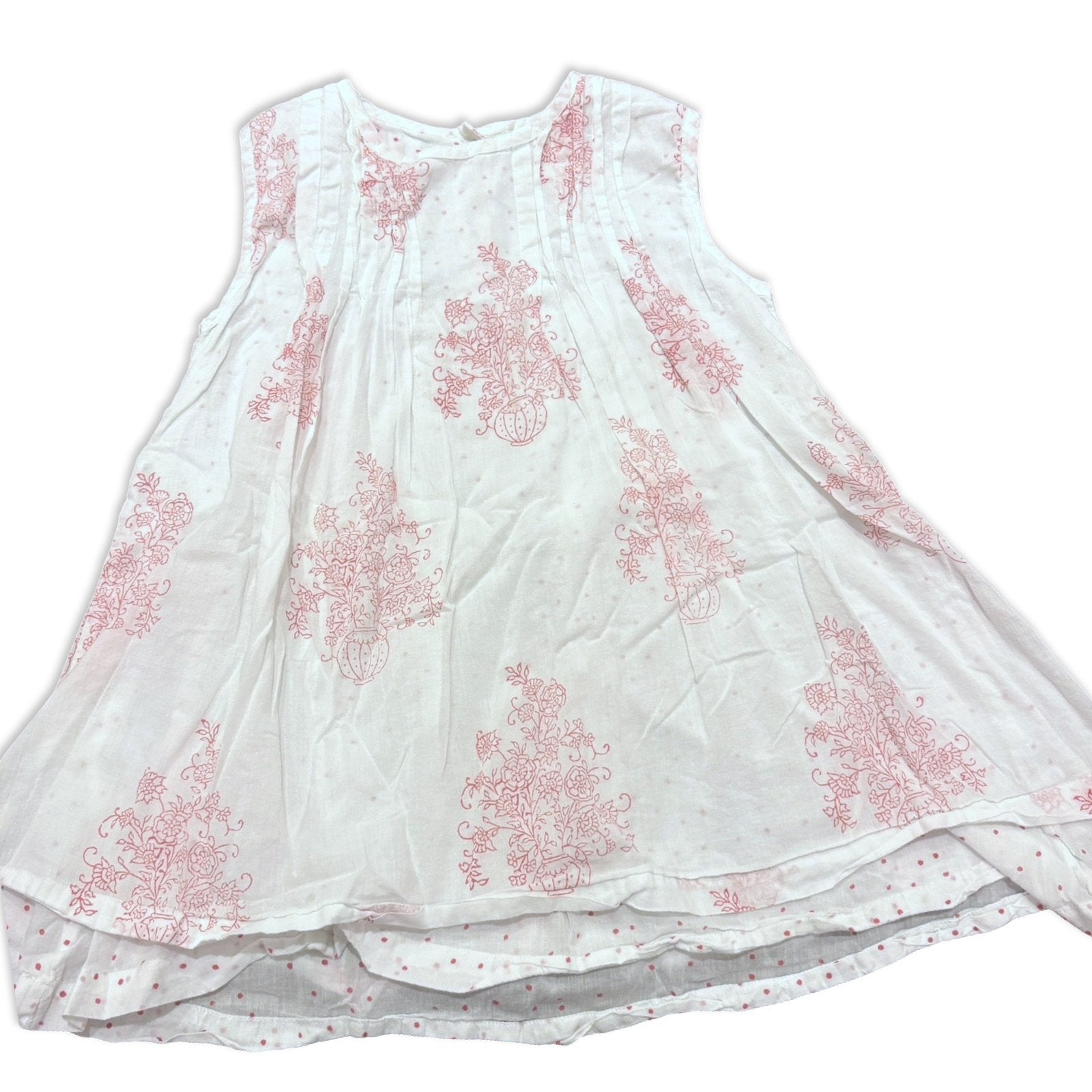 Size 6 Lali white pleated tank dress with muted red plant designs Default Title / 6 / Girl