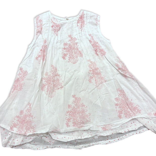 Size 6 Lali white pleated tank dress with muted red plant designs Default Title / 6 / Girl