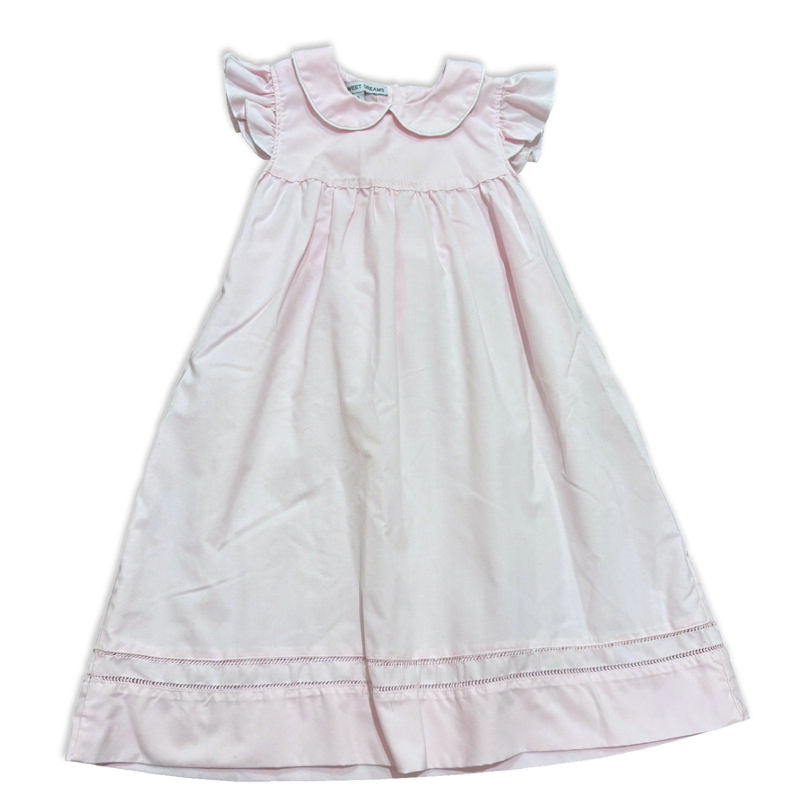Size 6 Sweet dreams light pink long dress with collar, sash and ruffle shoulders Default Title / 6 / Girl