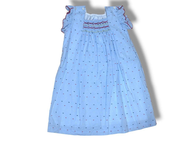 Size 8 Bella Bliss light blue dress with red/yellow stitching detail Default Title / 8 / Girl
