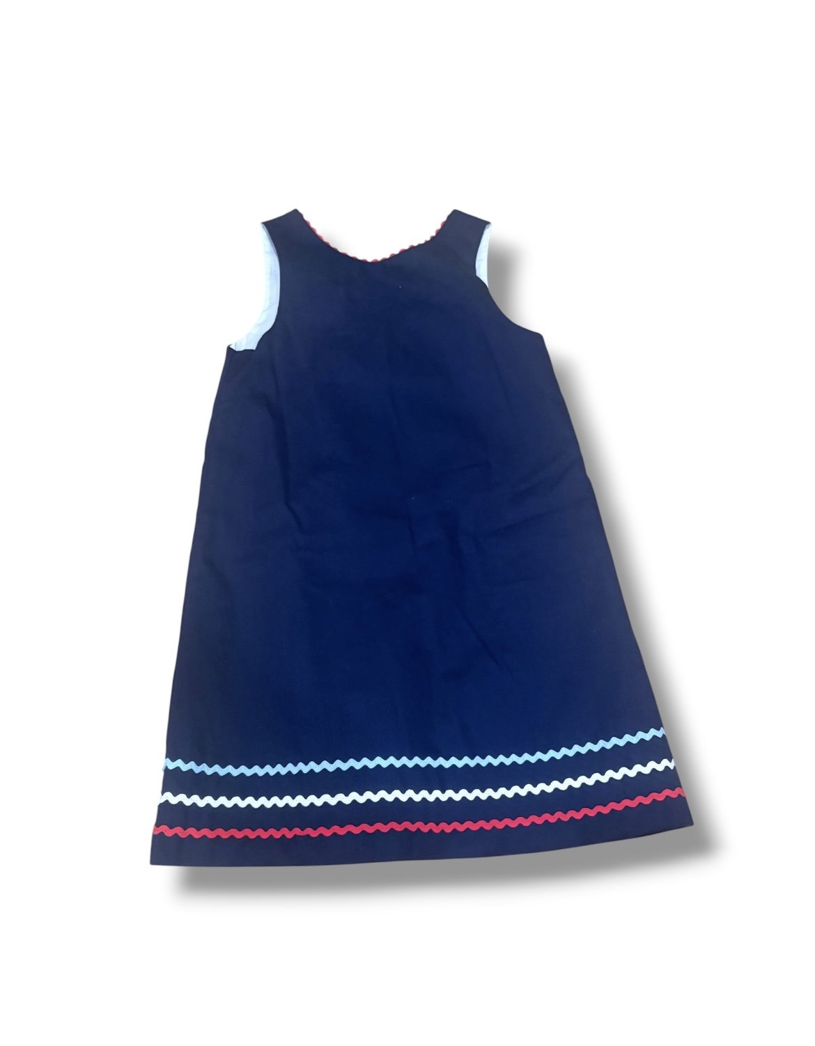 Size 6 Bella Bliss navy dress with red/white/blue ric-rac Default Title / 6 / Girl