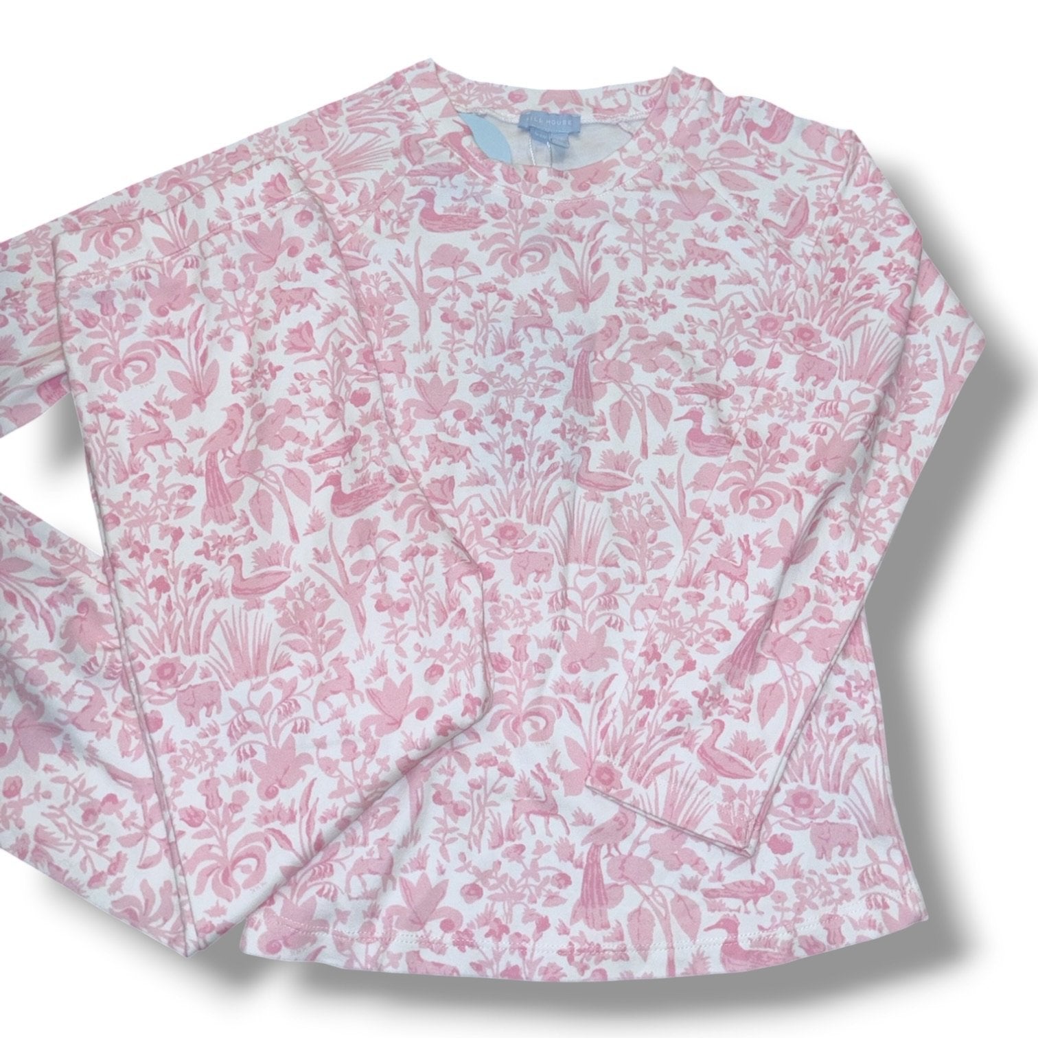 Size 9-10 Hill House two-piece long-sleeve pajamas white with pink plants, animals NWT Default Title / 10-Sep / Girl