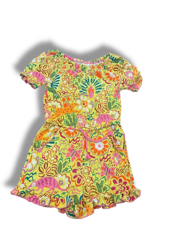 Size 9-10 Boden yellow romper w/ pink/green/orange jungle animals, flowers Default Title / 10-Sep / Girl