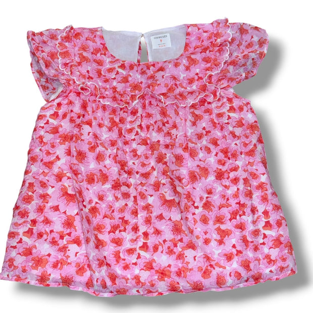 Size 8-9 Crewcuts pink/orange floral blouse w/ flutter sleeves, ruffle Default Title / 9-Aug / Girl