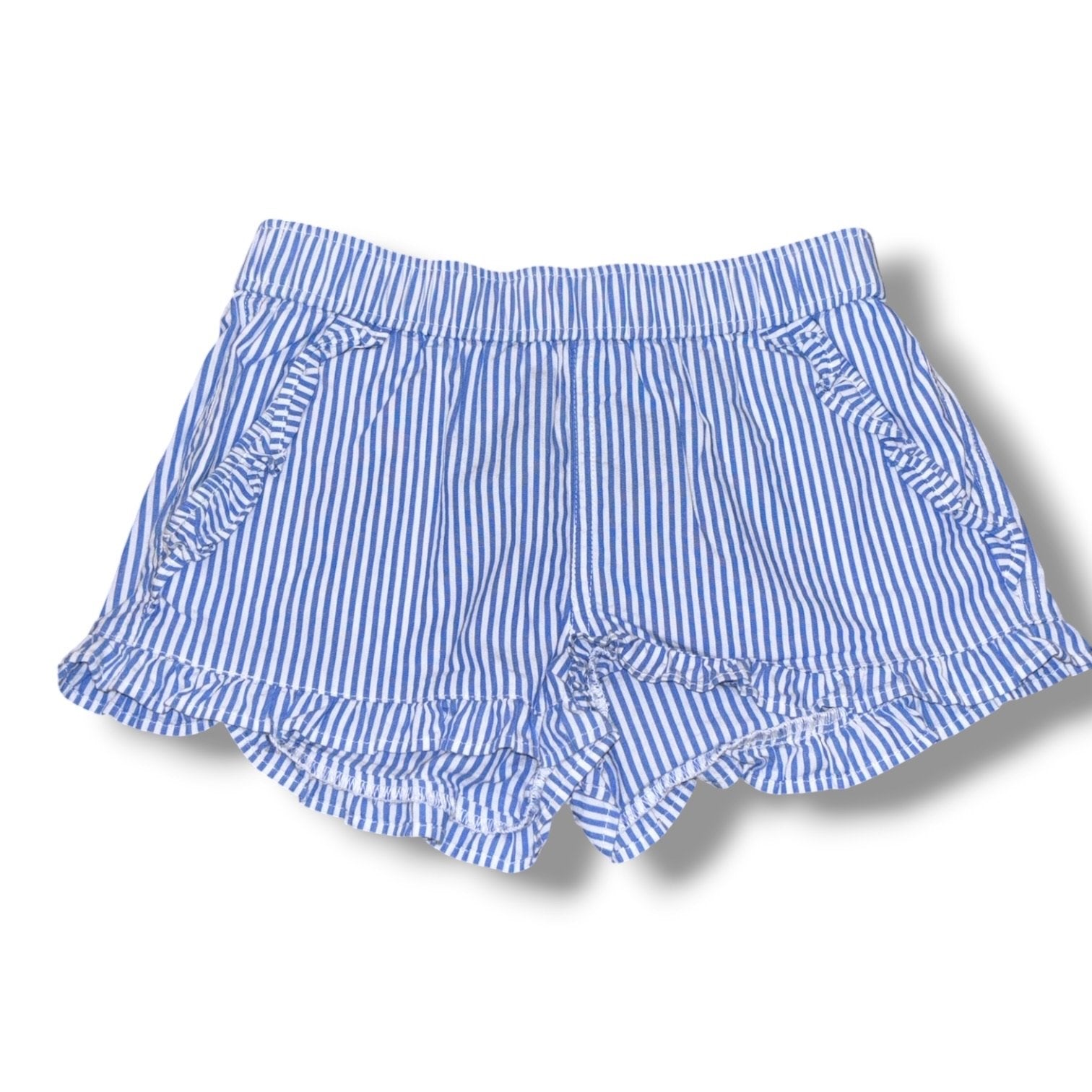 Size 6 Crewcuts blue/white striped shorts w/ ruffle pockets Default Title / 6 / Girl