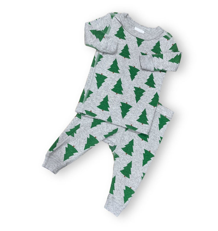 Size 3-6m Hanna Andersson gray pajama set with Christmas trees Default Title / 3-6 month / -