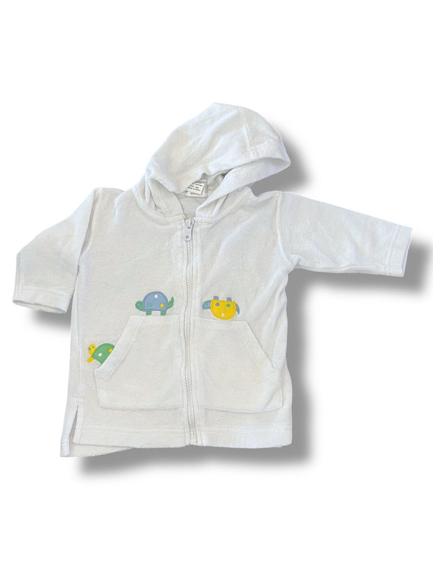 Size 18 month Florence Eiseman white knitted terry zip up coverup with turtles Default Title / 18 month / Boy
