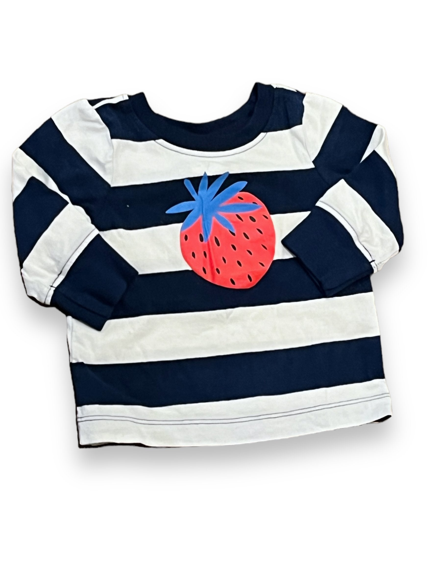 Size 0-3m Hanna Andersson navy blue and white striped shirt with strawberry Default Title / 0-3 month / Girl