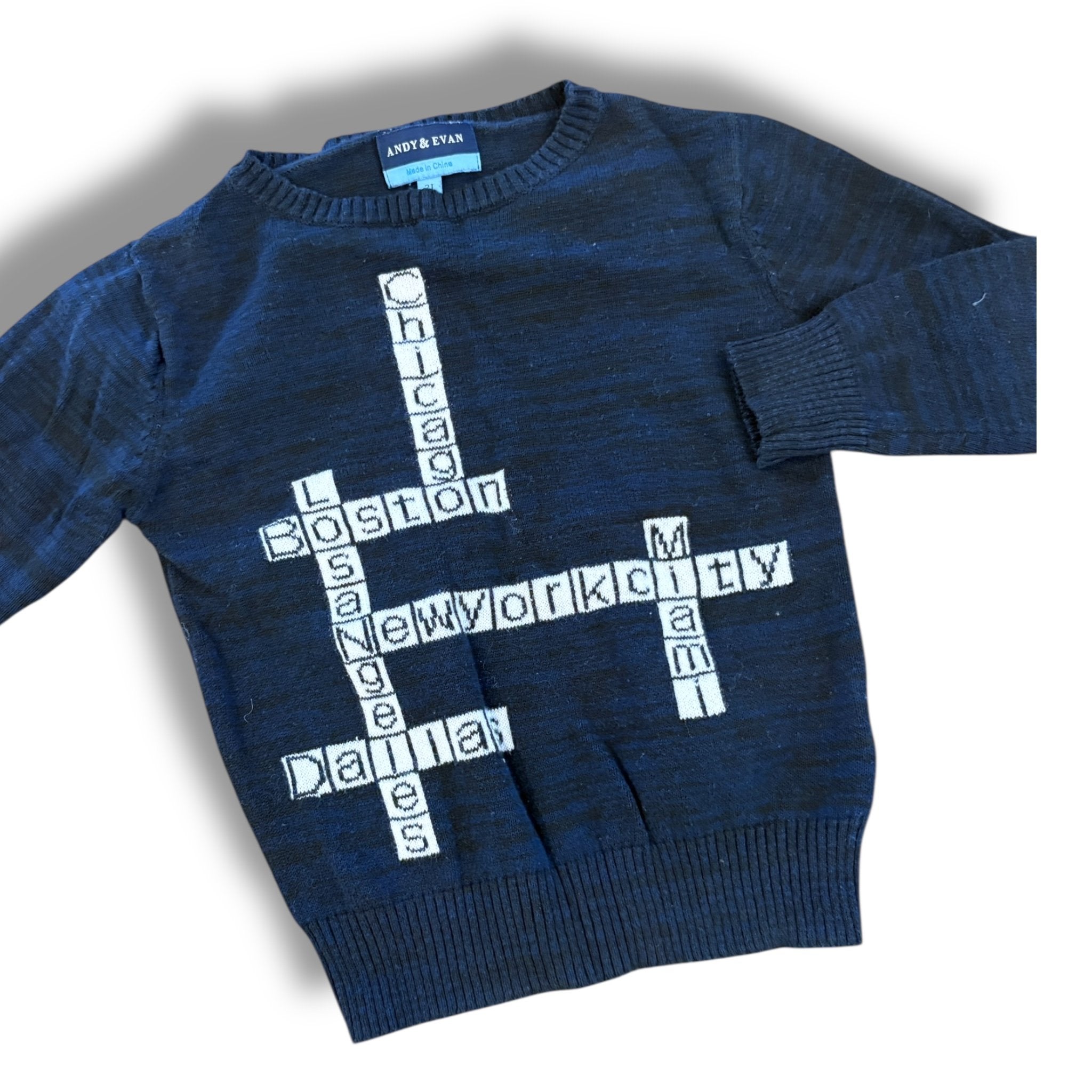 Size 2 Andy and evan navy sweater with crossword Default Title / 2 / Boy
