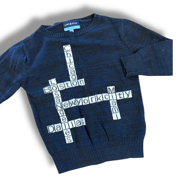 Size 2 Andy and evan navy sweater with crossword Default Title / 2 / Boy