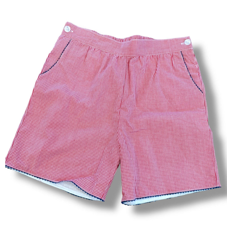 Size 6x Edgehill collection red/white check shorts, navy scallop trim Default Title / 6 / Girl
