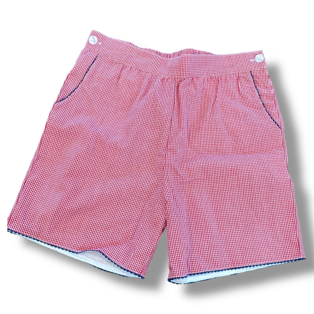 Size 6x Edgehill collection red/white check shorts, navy scallop trim Default Title / 6 / Girl