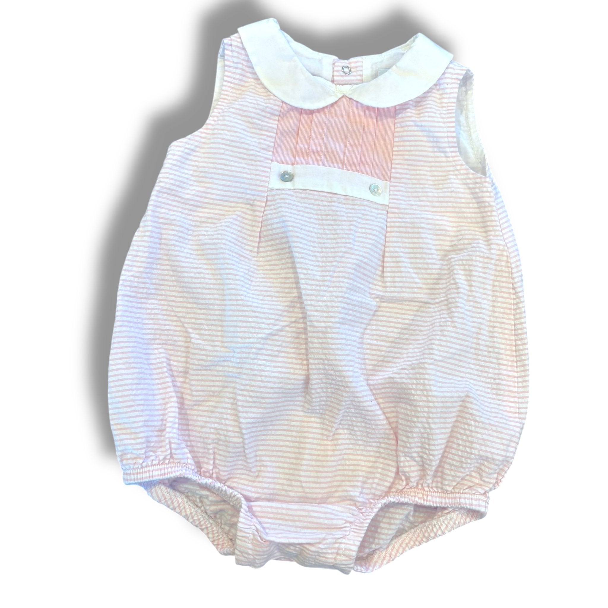 Size 9 month Laranjinha pink/white seersucker bubble with collar Default Title / 9 month / Girl