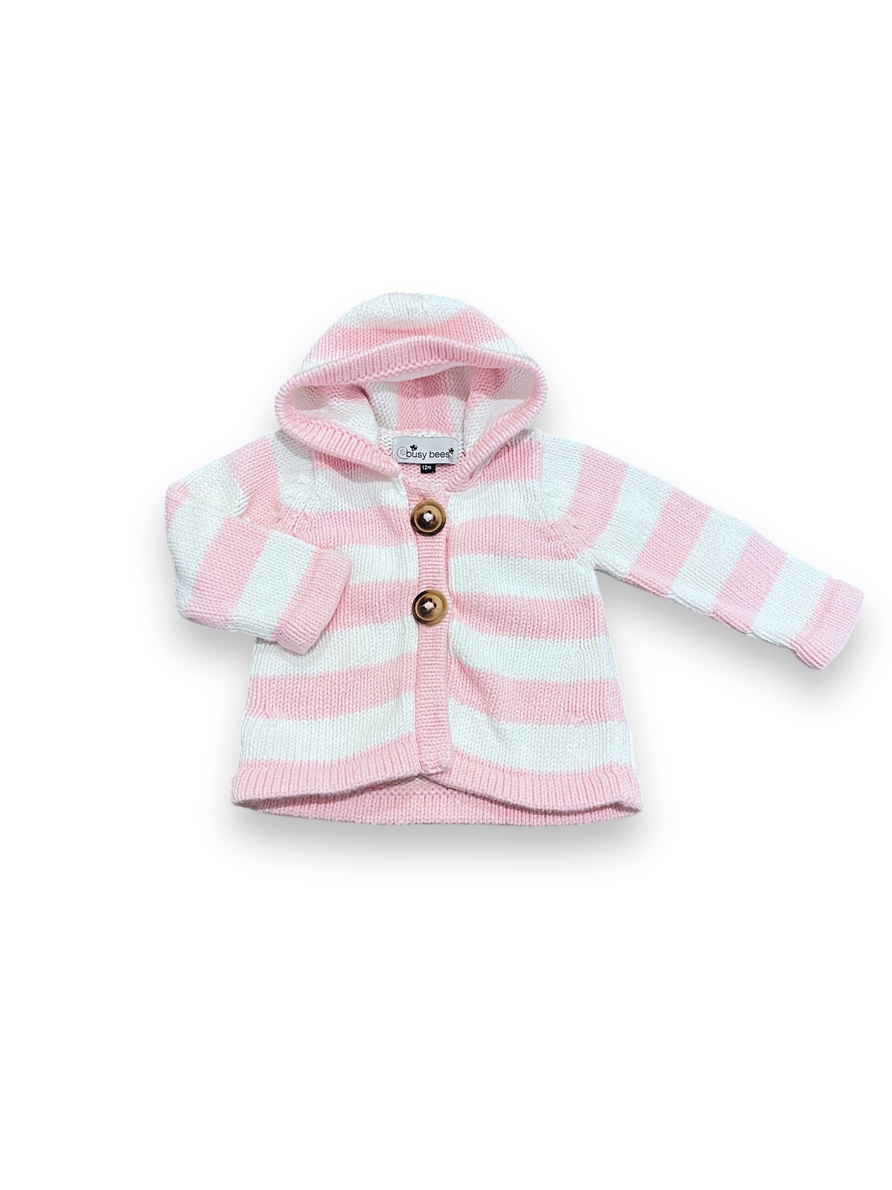 Size 12 month Busy Bees Pink and White Striped Sweater Default Title / 12 / Girl
