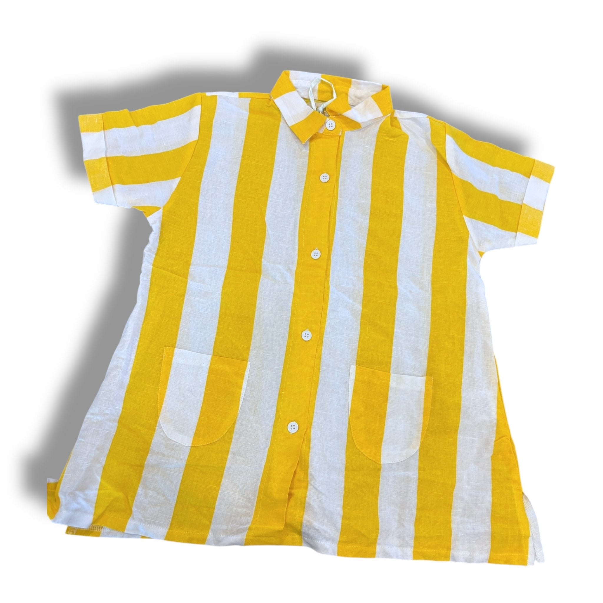 Size 4 Hugo loves tiki yellow/white stripe shirt dress Default Title / 4 / Girl