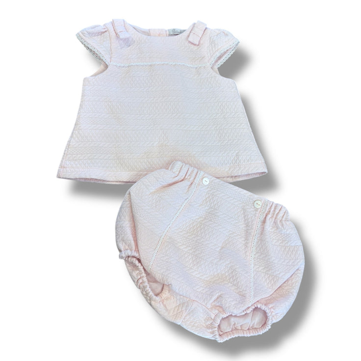 Size 6 month Patachou pink texture dress and bloomers Default Title / 6 month / Girl