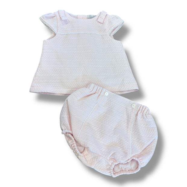 Size 6 month Patachou pink texture dress and bloomers Default Title / 6 month / Girl