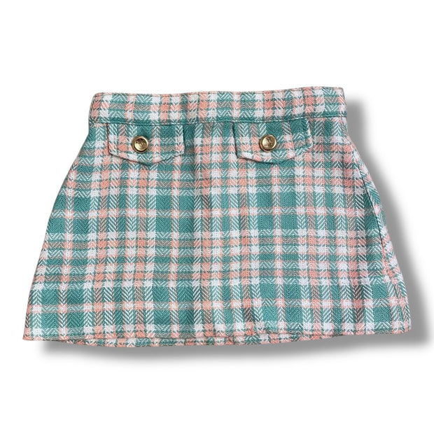 Size 4 TBBC green and pink tweed skirt with gold buttons Default Title / 4 / Girl