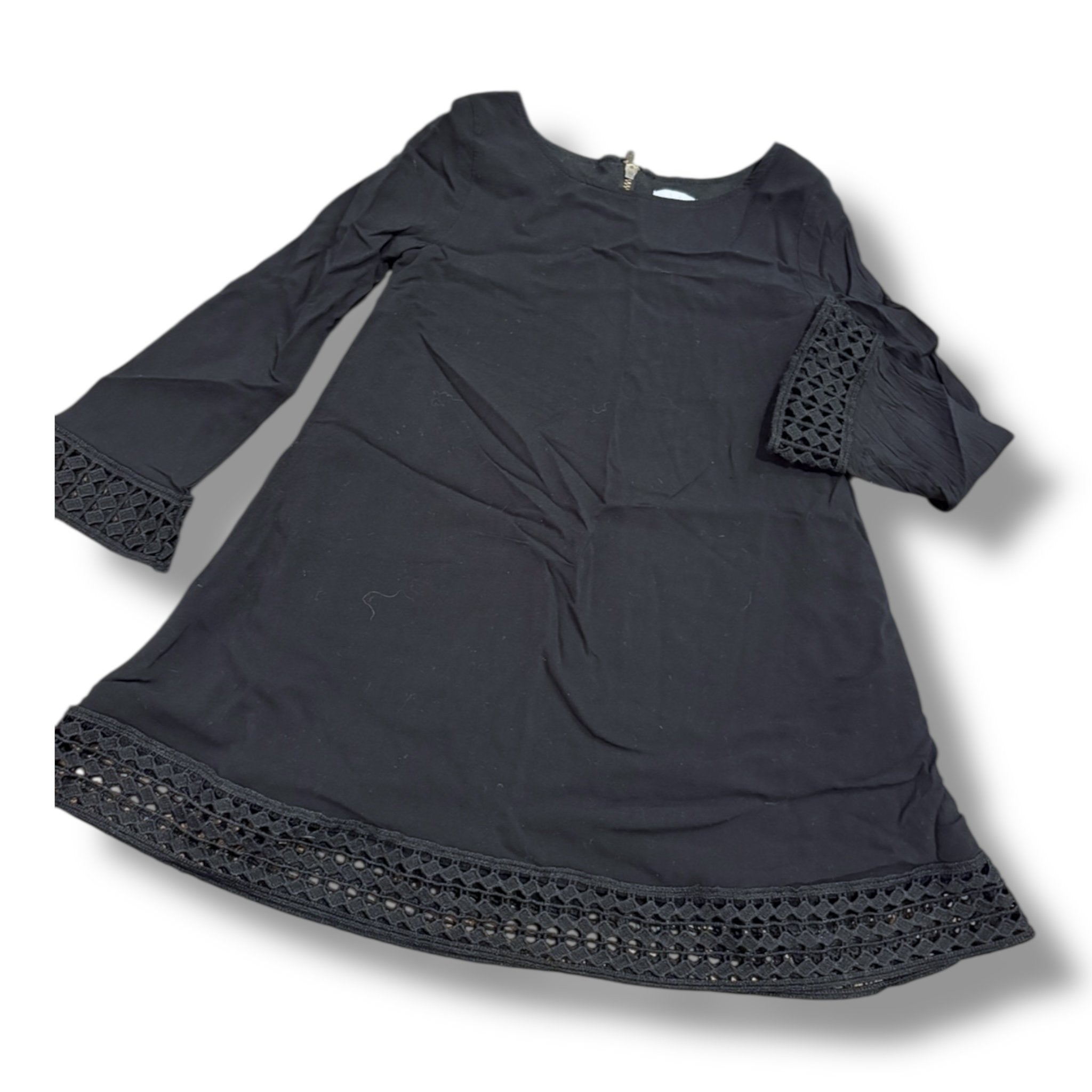 SIze 5-6 Black long sleeve dress with eyelet trim at cuff and hem Default Title / 6-May / Girl
