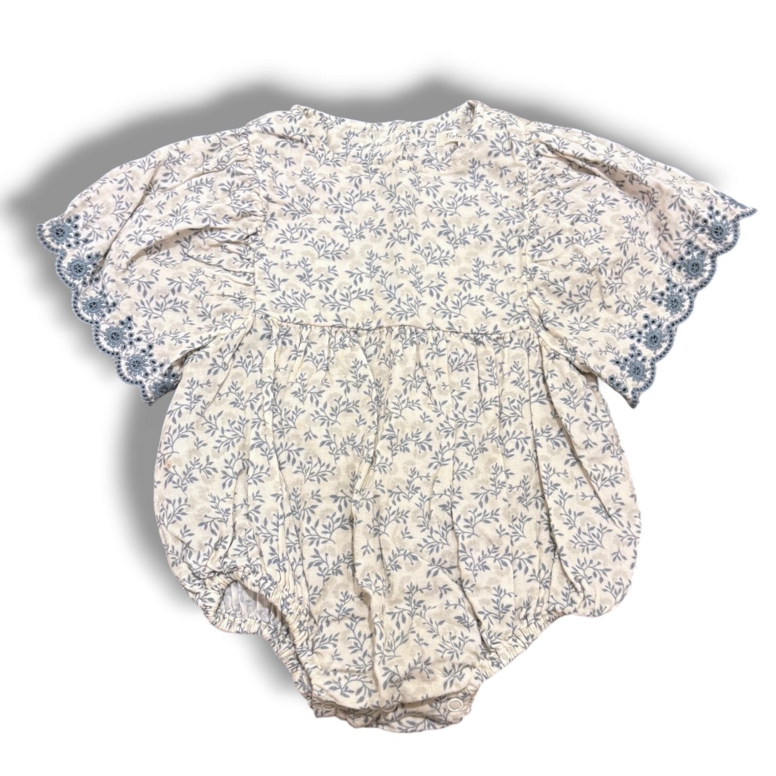 Size 18-24 month Rylee and Cru tan white bubble with blue flowers and eyelit sleeves Default Title / 18-24 month / Girl