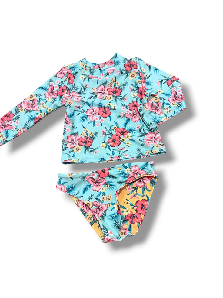 Size 18-24 month Feathre 4 Arrow teal floral two piece swim - top long sleeve rashguard Default Title / 18-24 month / Girl