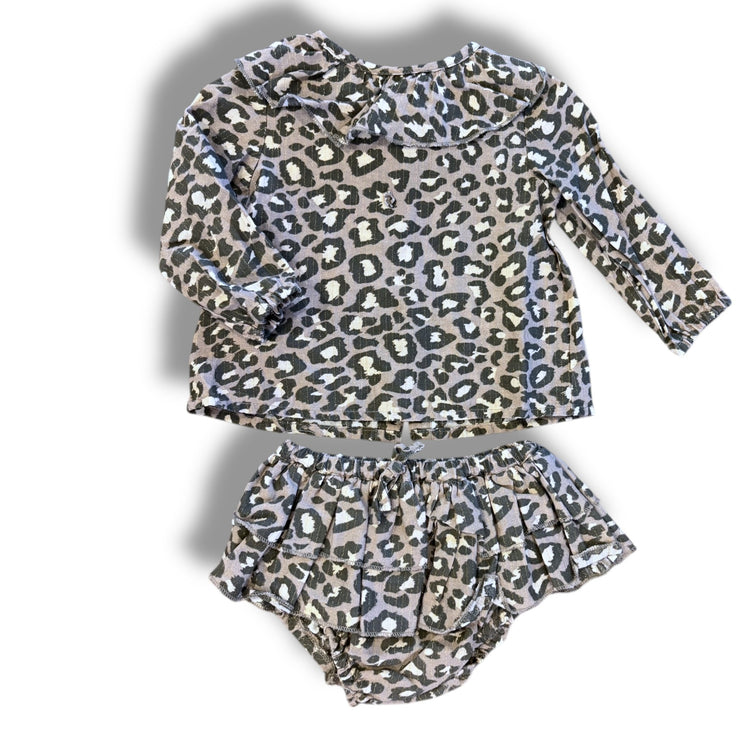 Size 6 month Tocoto Vintage leopard animal print top and bloomer set with metallic threads Default Title / 6 month / Girl