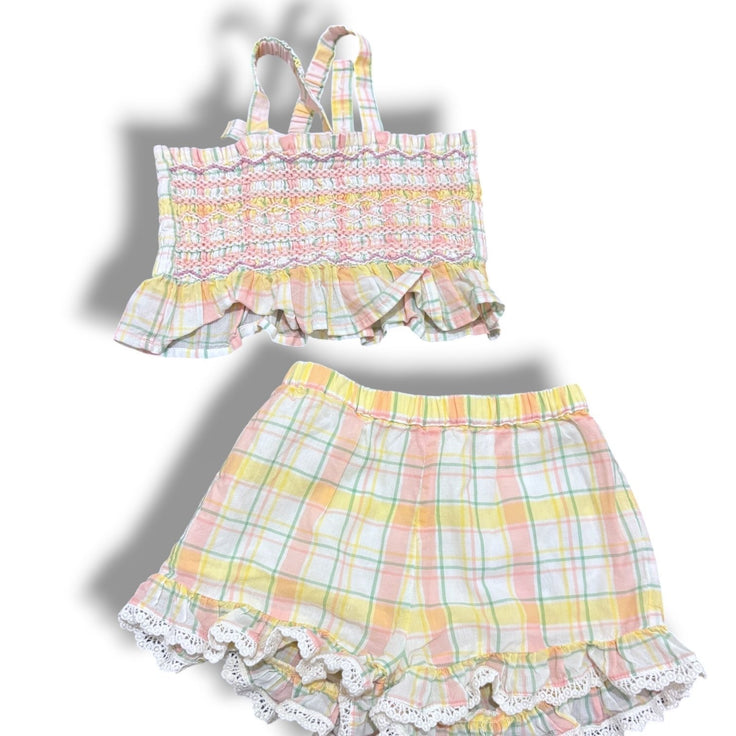 Size 18 month Louise Misha multi-color plaid set with smocked top and eyelet trim Default Title / 18 month / Girl
