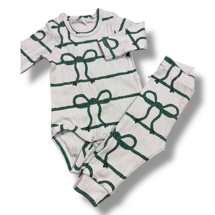 Size 2-4 month mini rodini light blue ribbed set with teal bows Default Title / 4-Feb / Girl