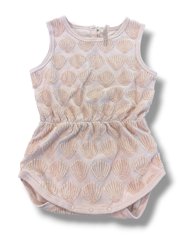 Size 18-24 month Rylee + Cru dusty pink romper w/ terry cloth seashells Default Title / 18-24 month / Girl