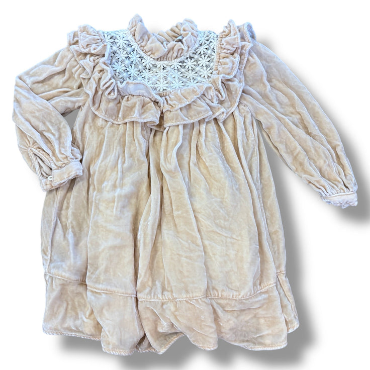 Size 4 Petit amamlie cream velour dress with floral lace chest Default Title / 4 / Girl