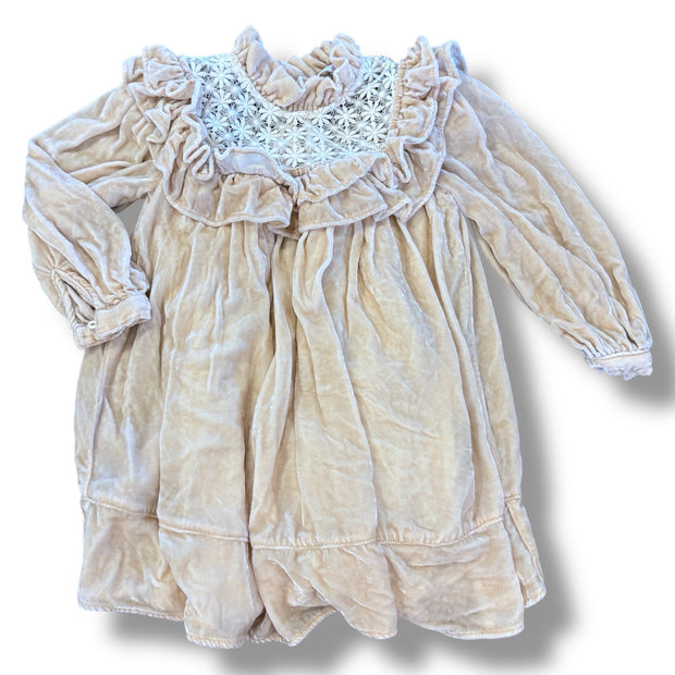 Size 4 Petit amamlie cream velour dress with floral lace chest Default Title / 4 / Girl