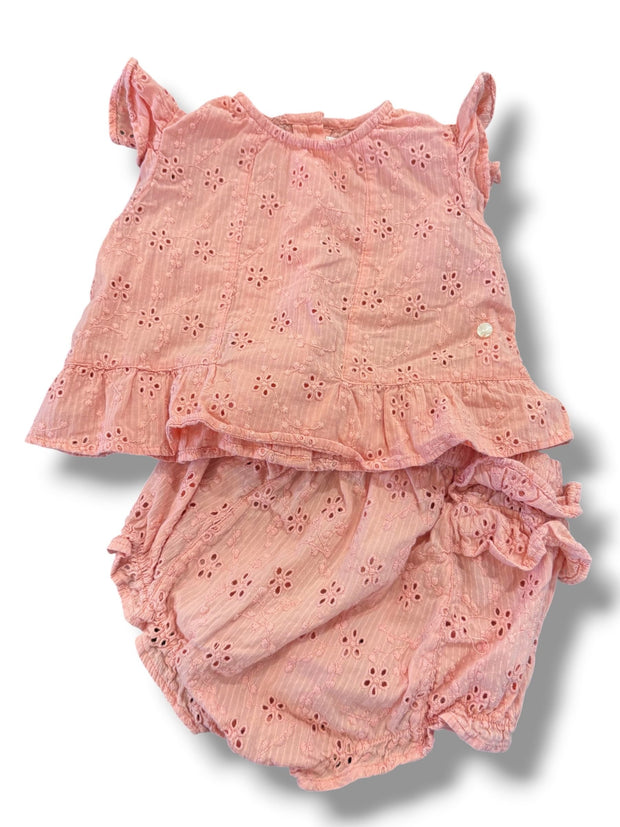Size 6 month Tartine et Chocolat dusty pink eyelet top and bloomers Default Title / 6 month / Girl