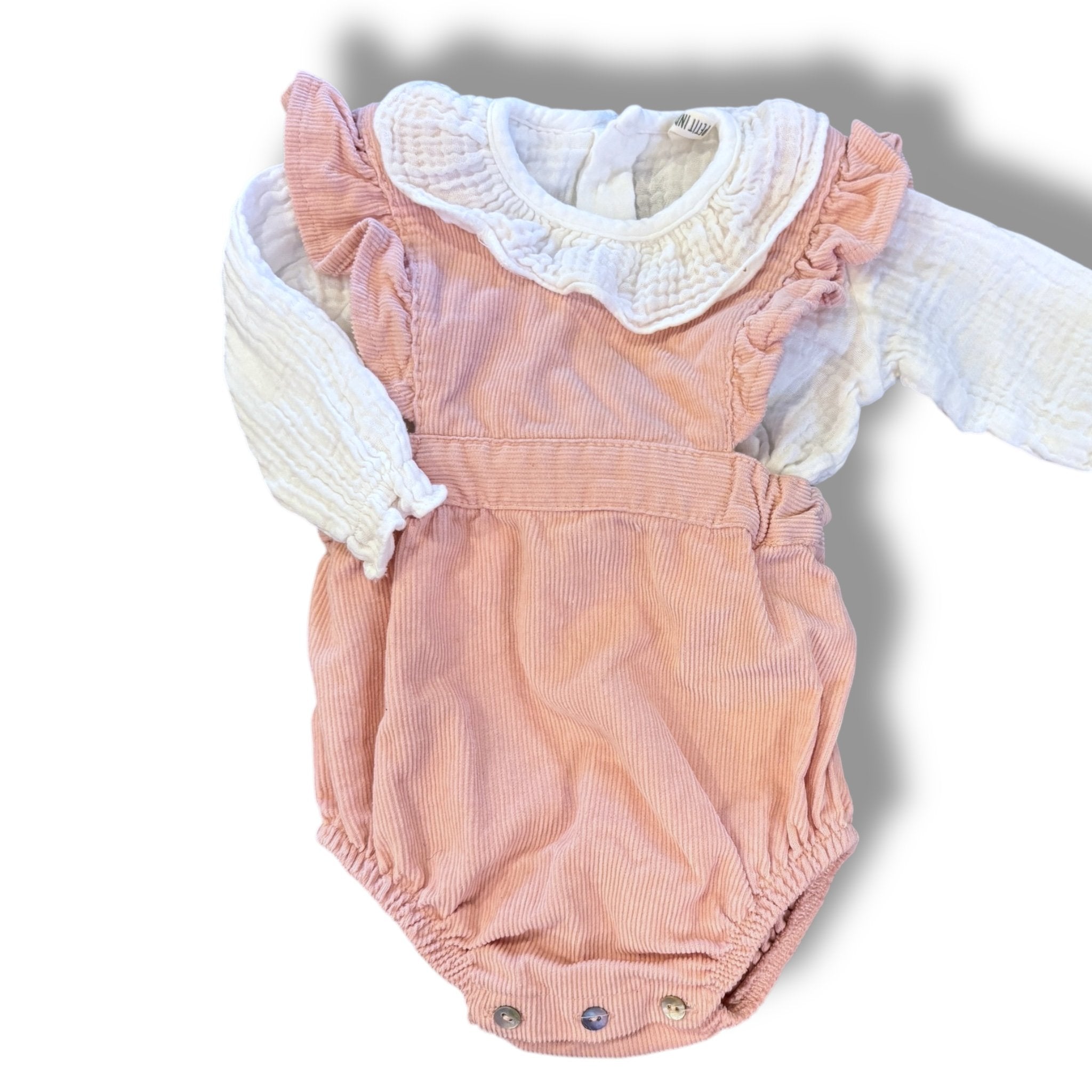 Size 3 month Petit indi pink corduroy bubble and white undershirt Default Title / 3 / Girl