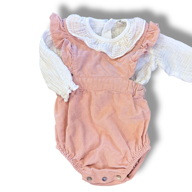 Size 3 month Petit indi pink corduroy bubble and white undershirt Default Title / 3 / Girl