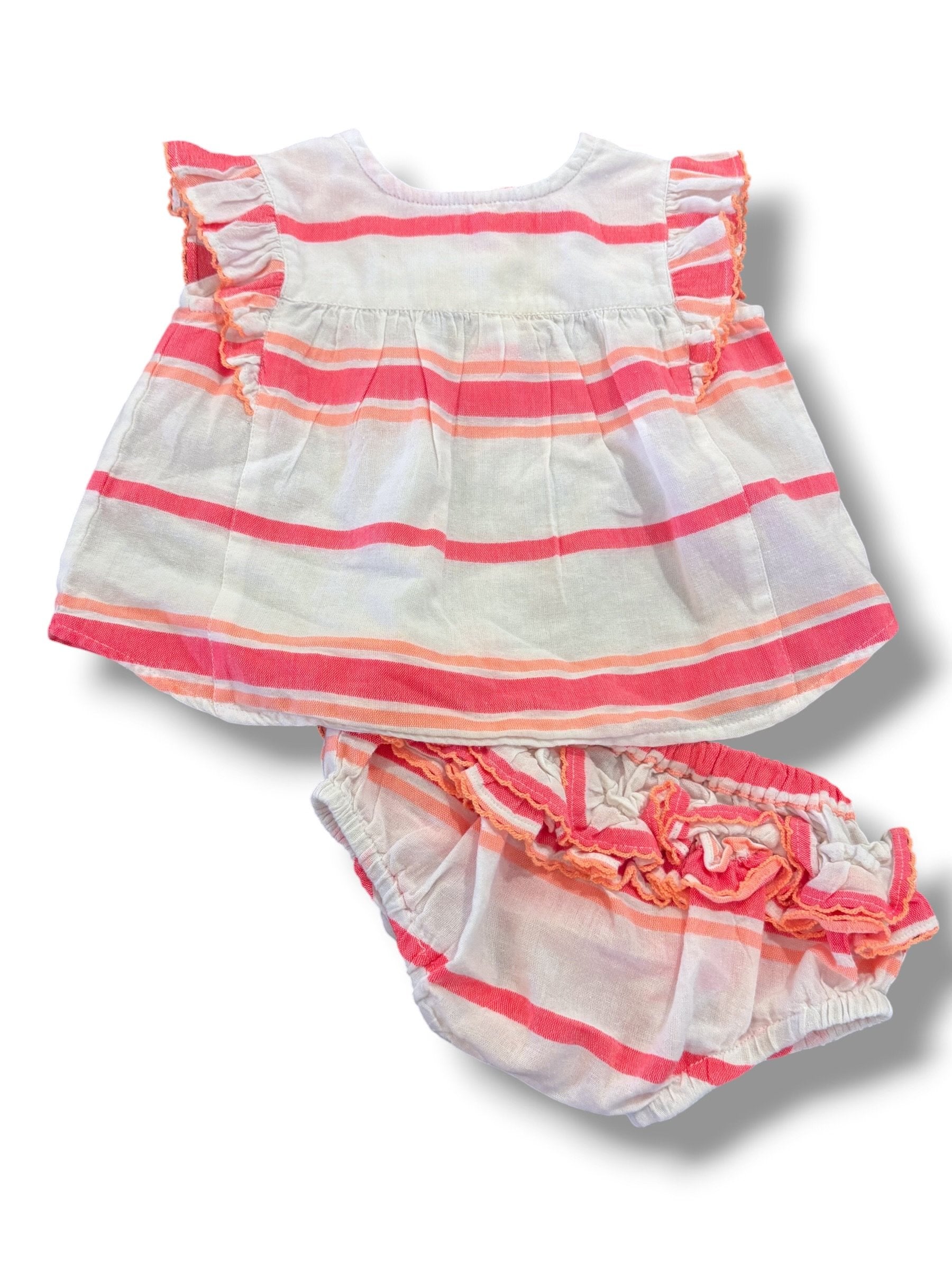 Size 6-12 month Sunuva set: white/pink/orange striped tunic top, bloomers w/ ruffle Default Title / 6-12 month / Girl
