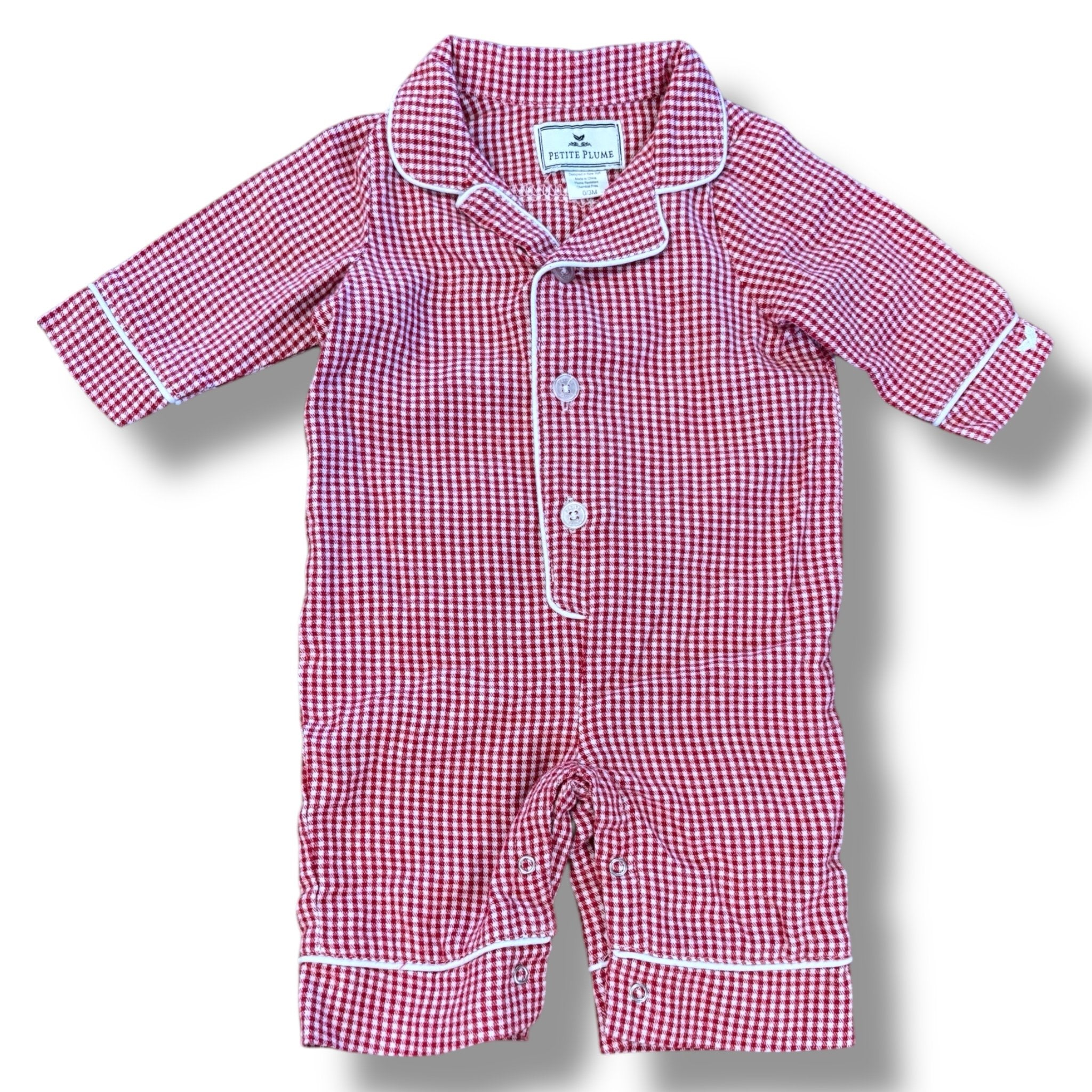 Size 0-3 Petite plume red/white check pajama romper, button up Default Title / 0-3 month / Boy