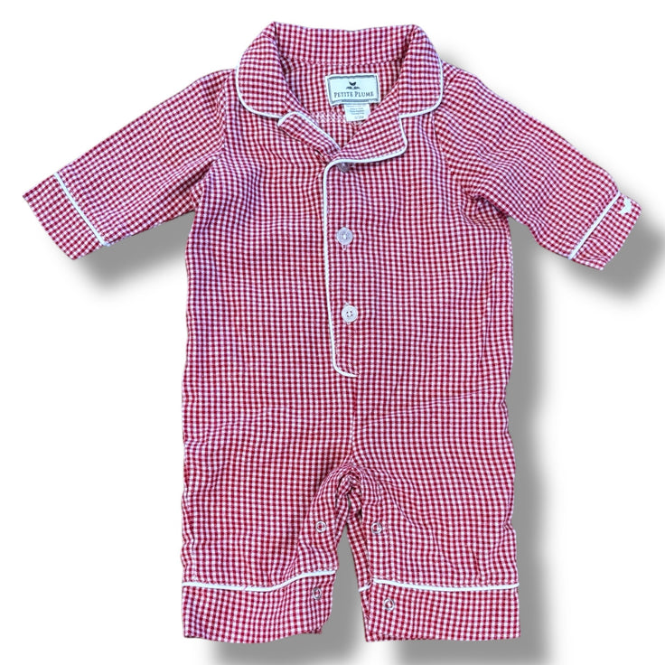 Size 0-3 Petite plume red/white check pajama romper, button up Default Title / 0-3 month / Boy