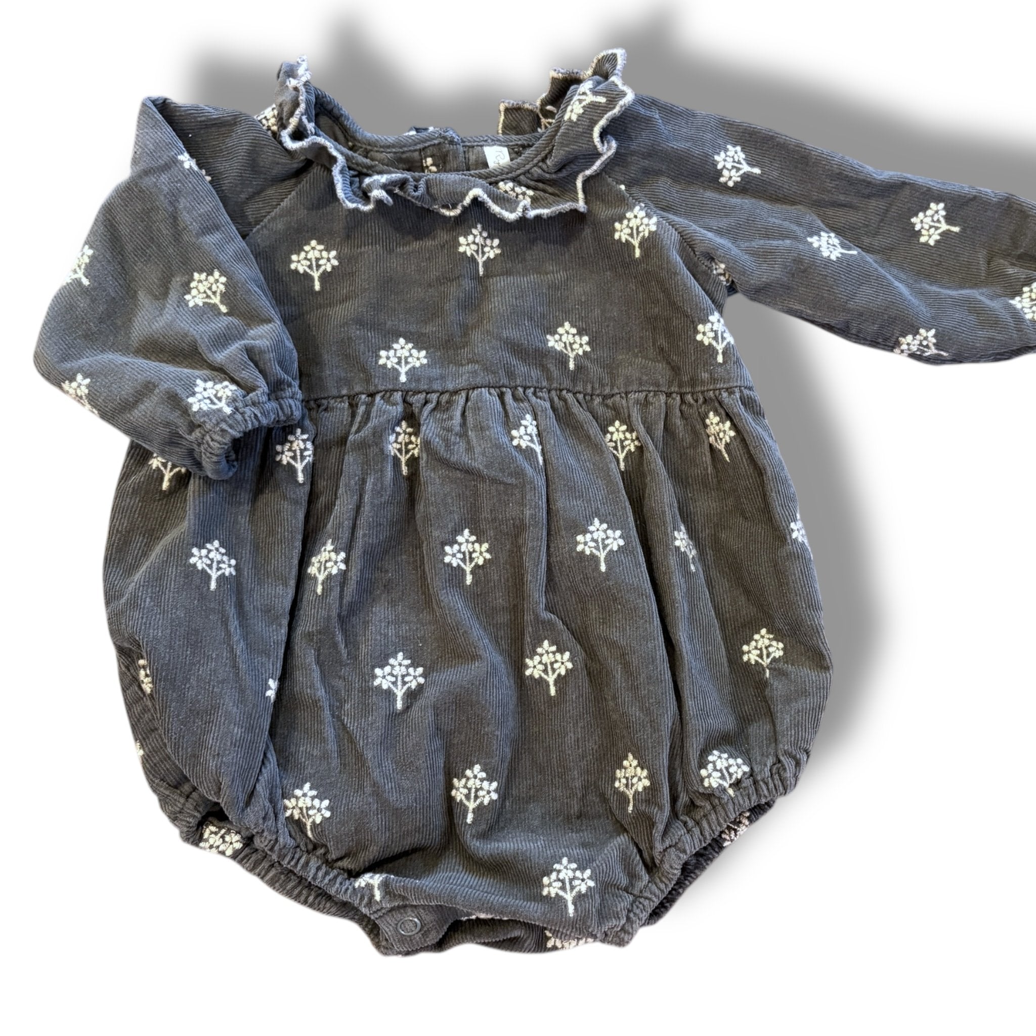 Size 12-18 month Rylee and cru grey corduroy bubble with cream embroidered flowers Default Title / 12-18 month / Girl