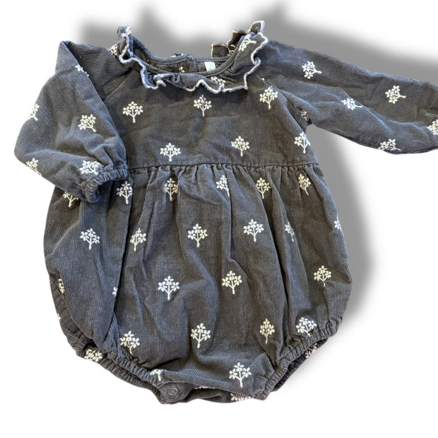 Size 12-18 month Rylee and cru grey corduroy bubble with cream embroidered flowers Default Title / 12-18 month / Girl